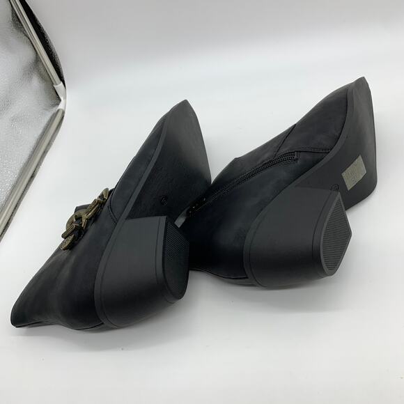 Black Ankle Bootie Women Size 10 Solid Faux leather Pointed Toe Heeled Buckle - Picture 7 of 8